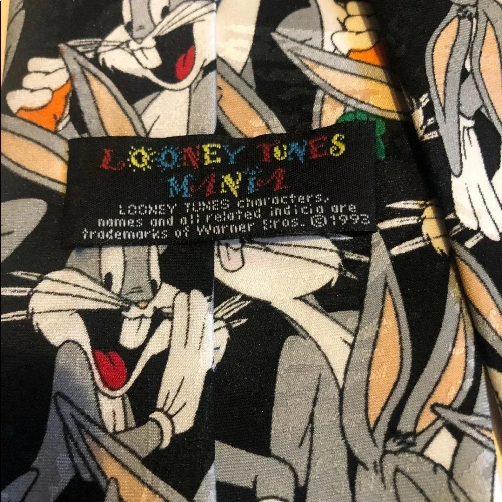 LOONEY TUNES Mania Bugs Bunny Black Silk Necktie $59 NWOT